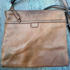 Fossil Tan Leather Messenger Bag